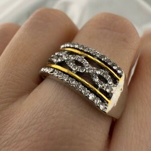 Engagement Gold and Silver color  Layered Ring diamond